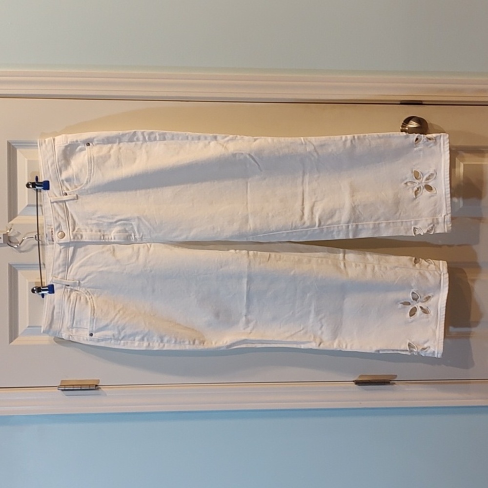 Driftwood Jeans Size 16 White Royce High Waist Floral Cutout Ankle Straight 27.5